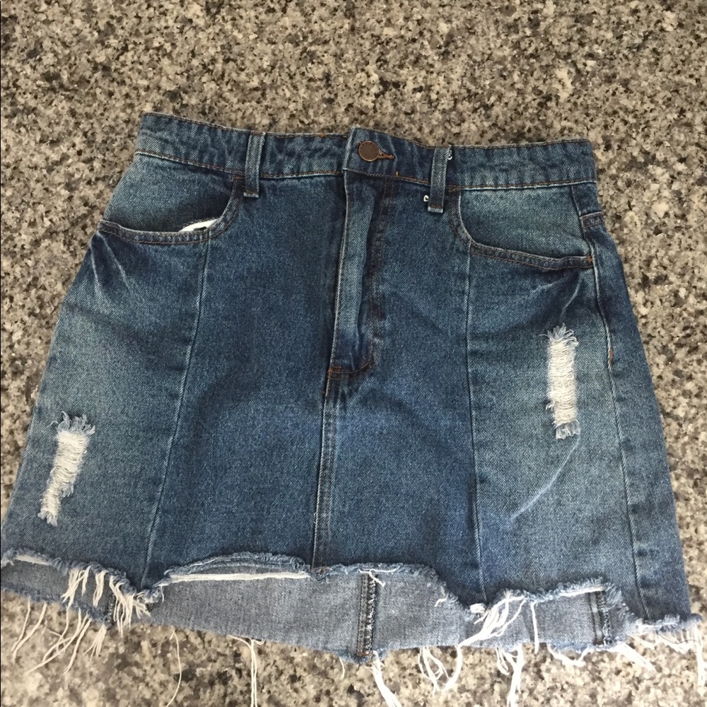 Distressed Denim Skirt